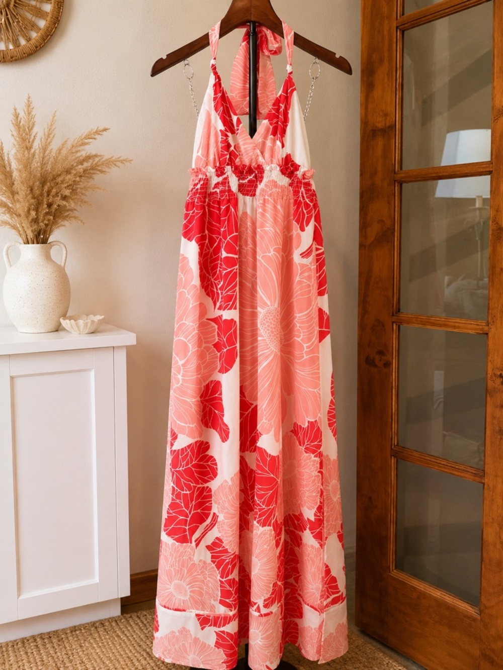 Gianni Bini Halter Maxi Dress Small Pink Coral Open Back Resort Vacation Dress